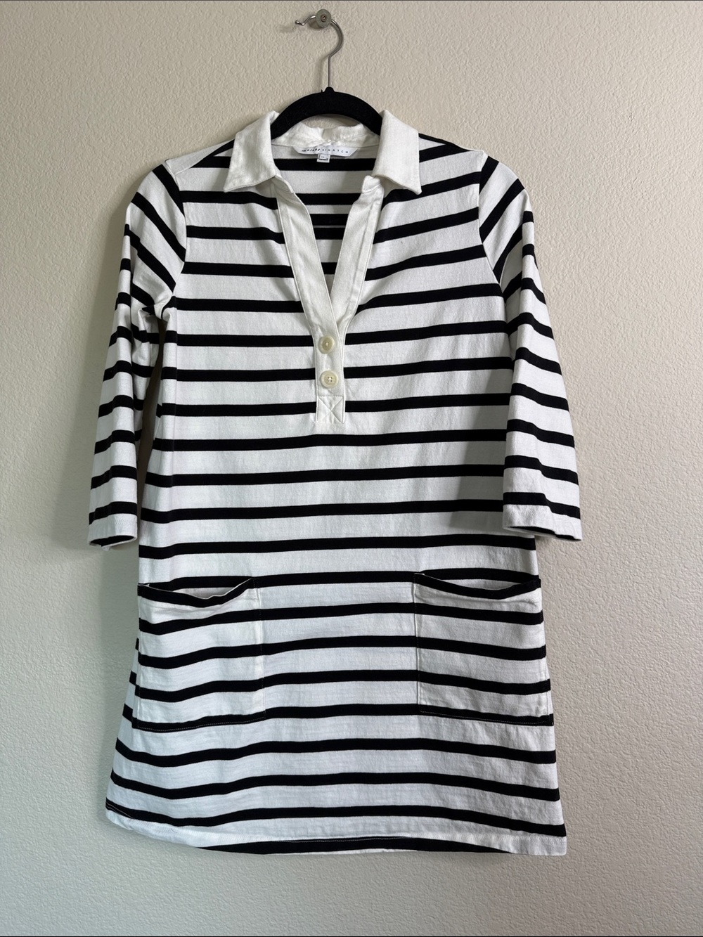 The Nines by HATCH Black & White Striped Polo Mini Dress SZ XS